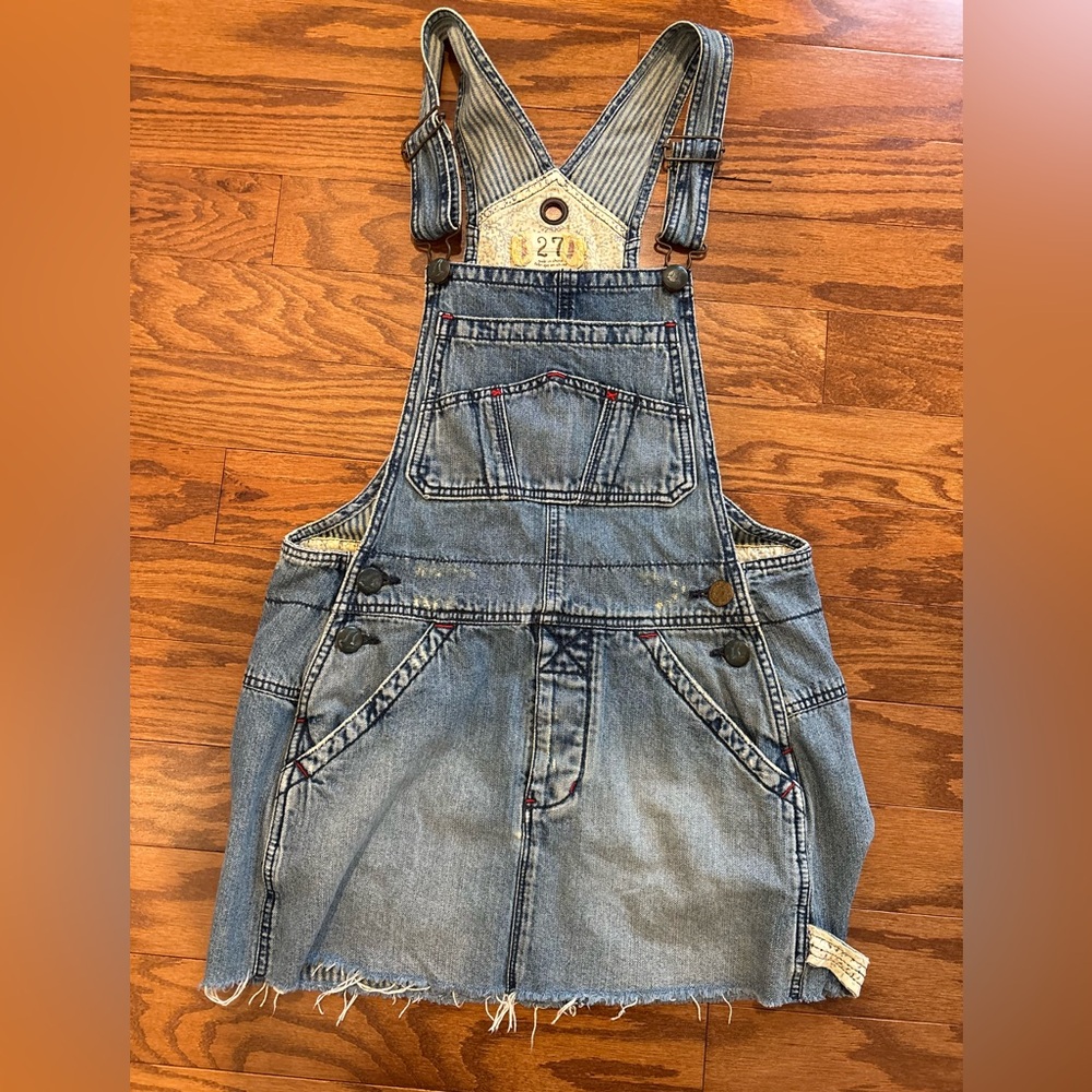 Free People Denim Overalls Dress with Adjustable Straps